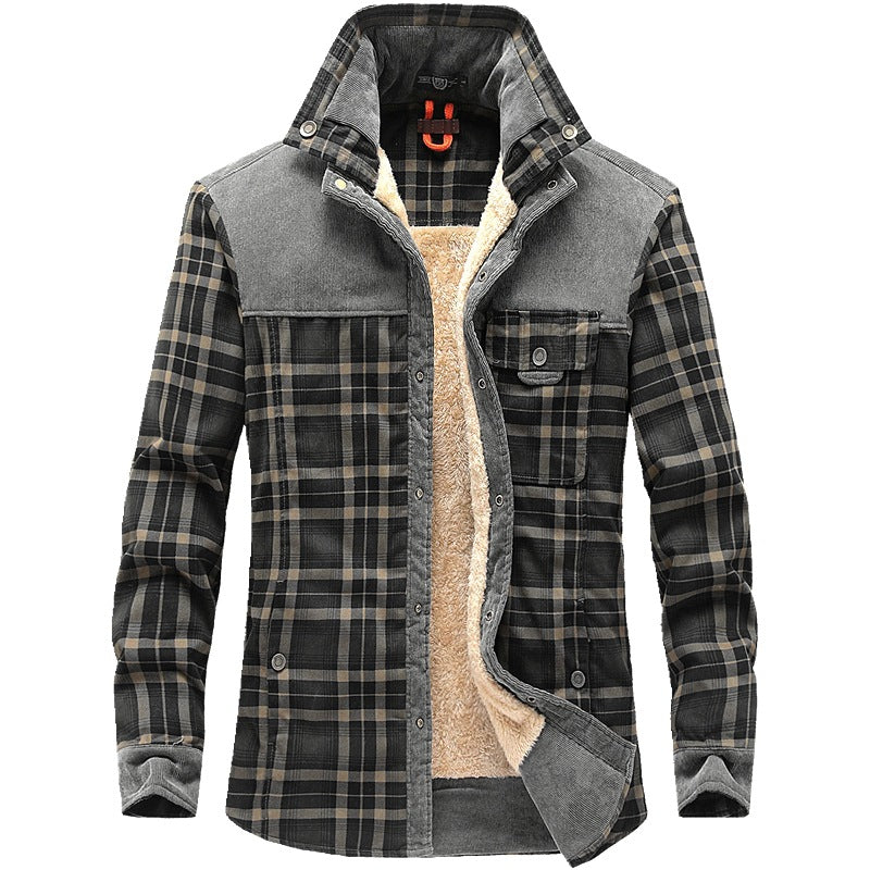 Men's fleece lined plaid shirt jacket
