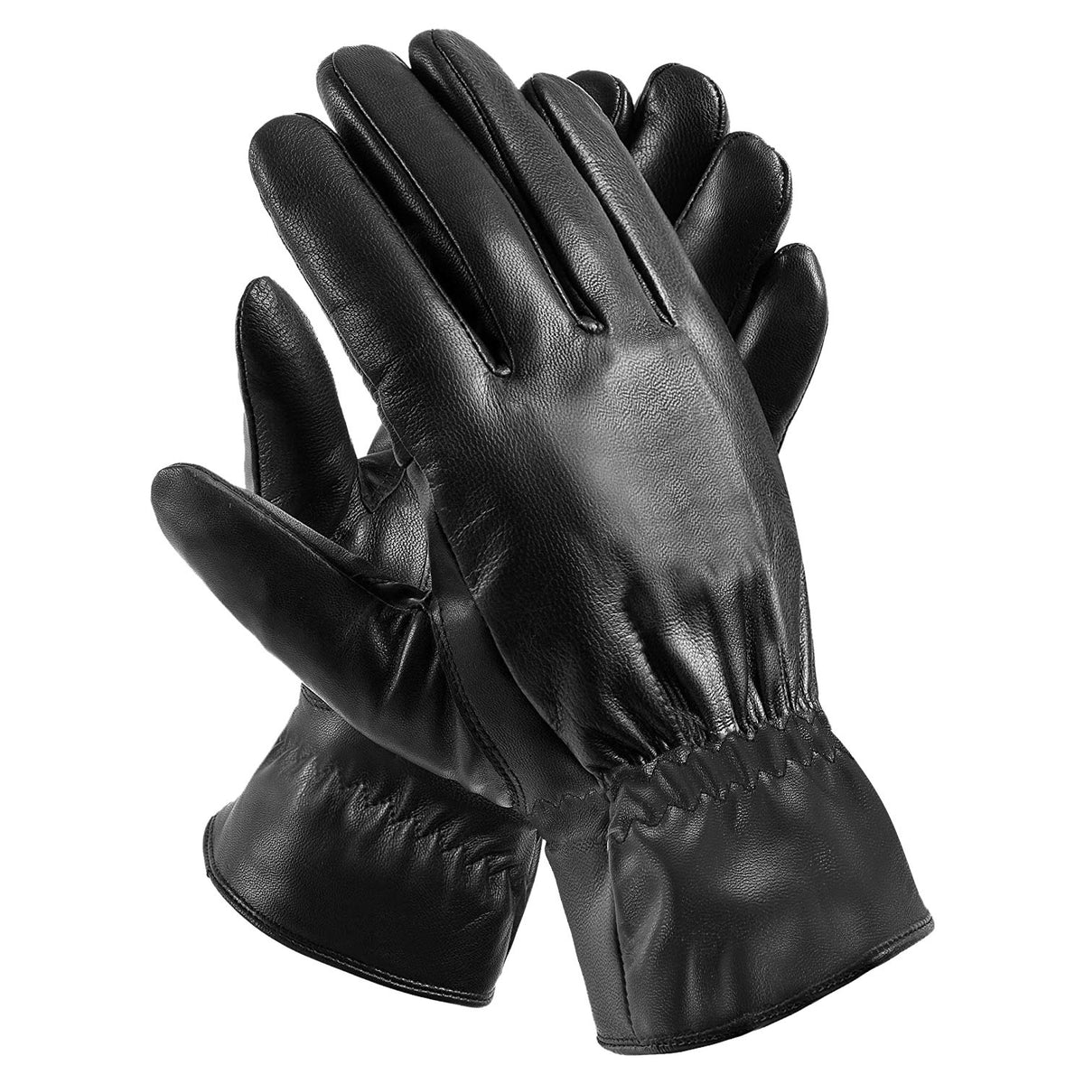 Black leather winter gloves with soft lining