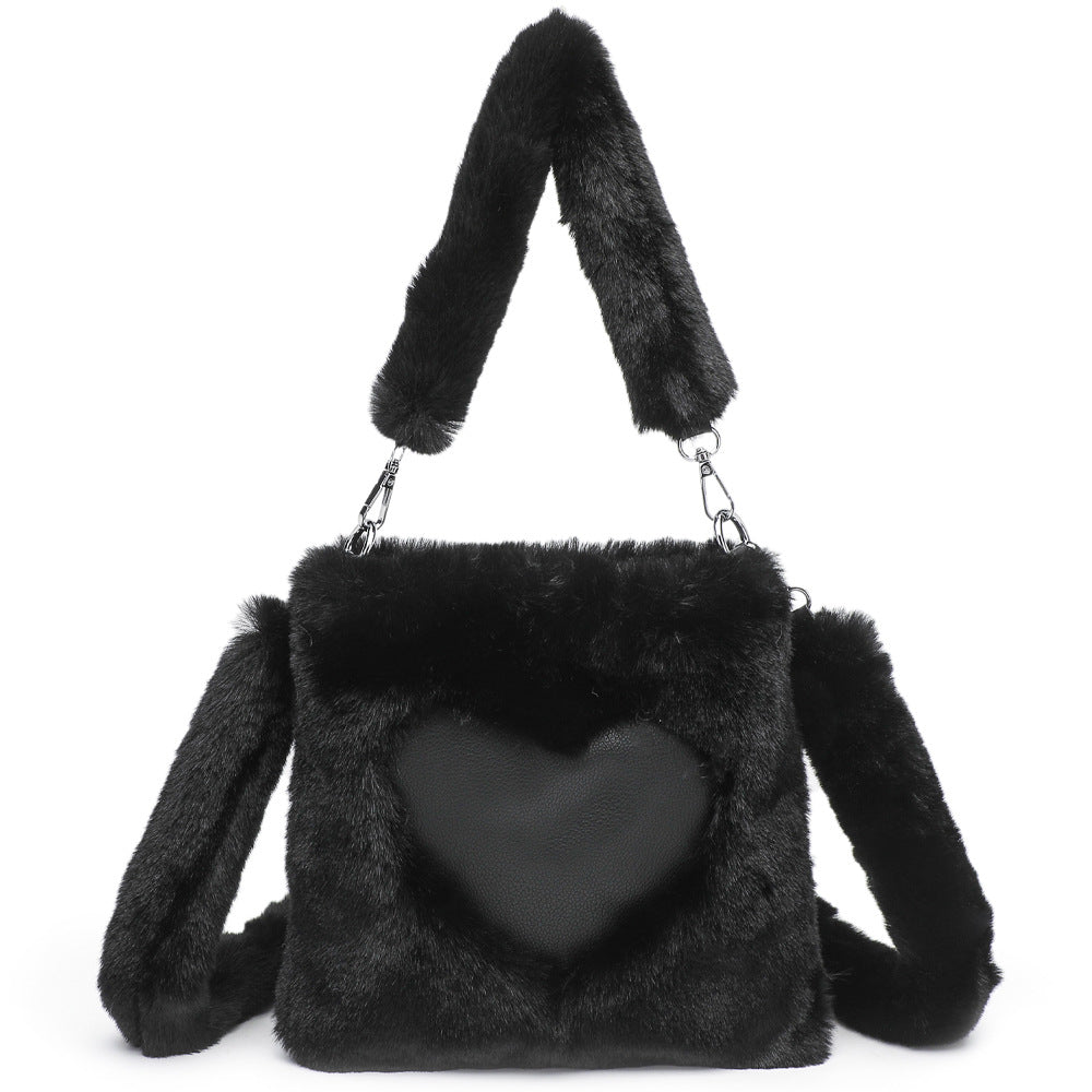 Fluffy pink heart shoulder bag