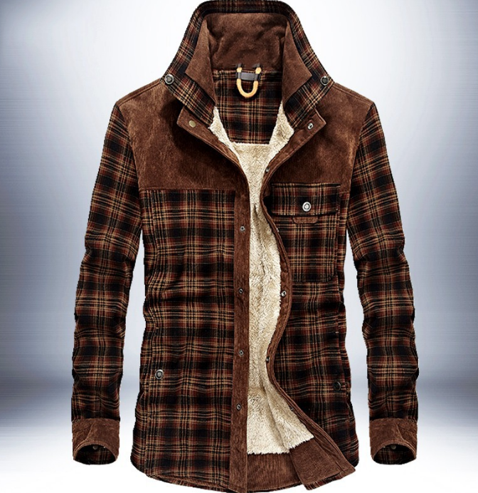 Men's fleece lined plaid shirt jacket