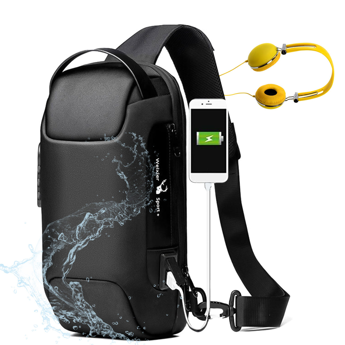 Black anti-theft sling bag with combination lock