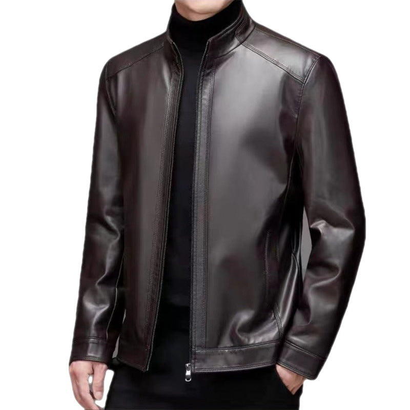 Men's faux leather jacket with stand collar
