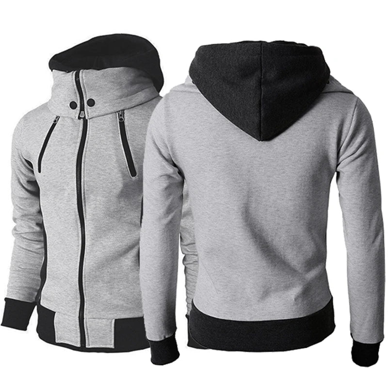 Man wearing slim gray zip hoodie jacket