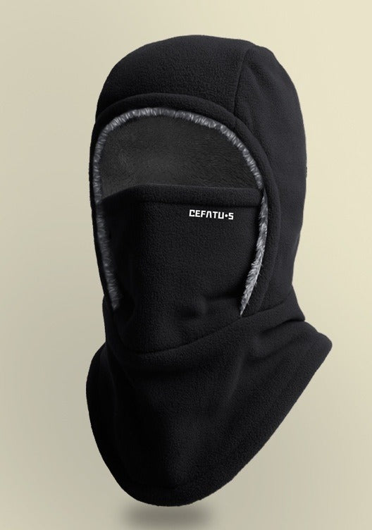 Black fleece balaclava hood with face mask