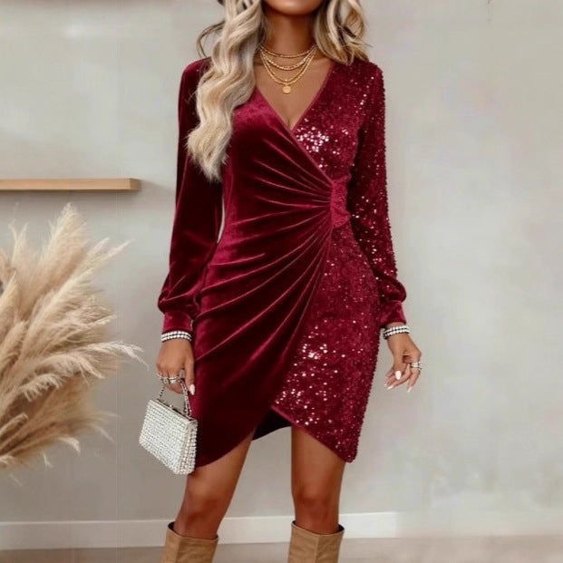 Woman in a sparkling sequin party dress