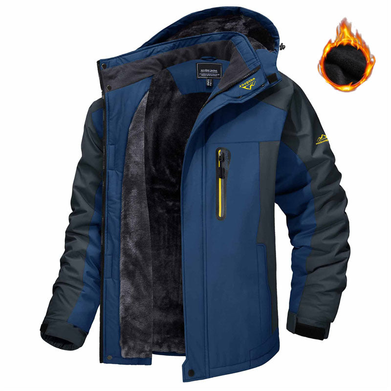 Man in a fleece-lined hooded winter parka