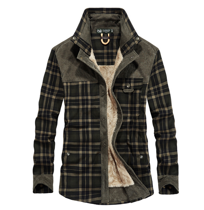 Men's fleece lined plaid shirt jacket