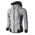 Man wearing slim gray zip hoodie jacket