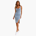 Women’s Round Neck Midi Dress with Straight Midi-Length Skirt