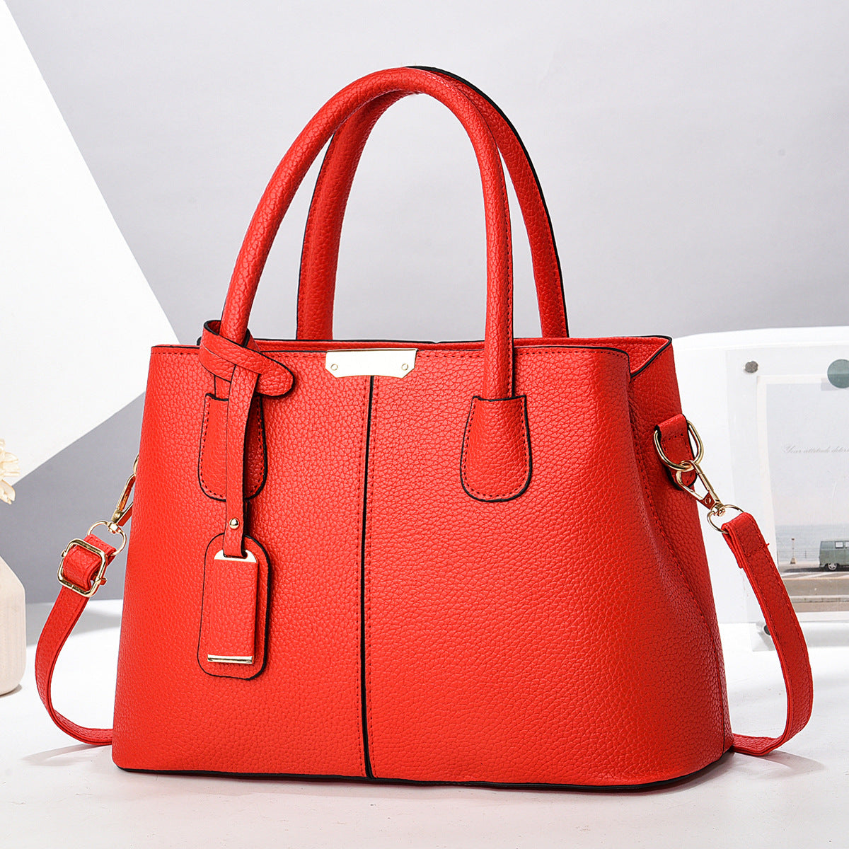 Structured vegan leather tote bag