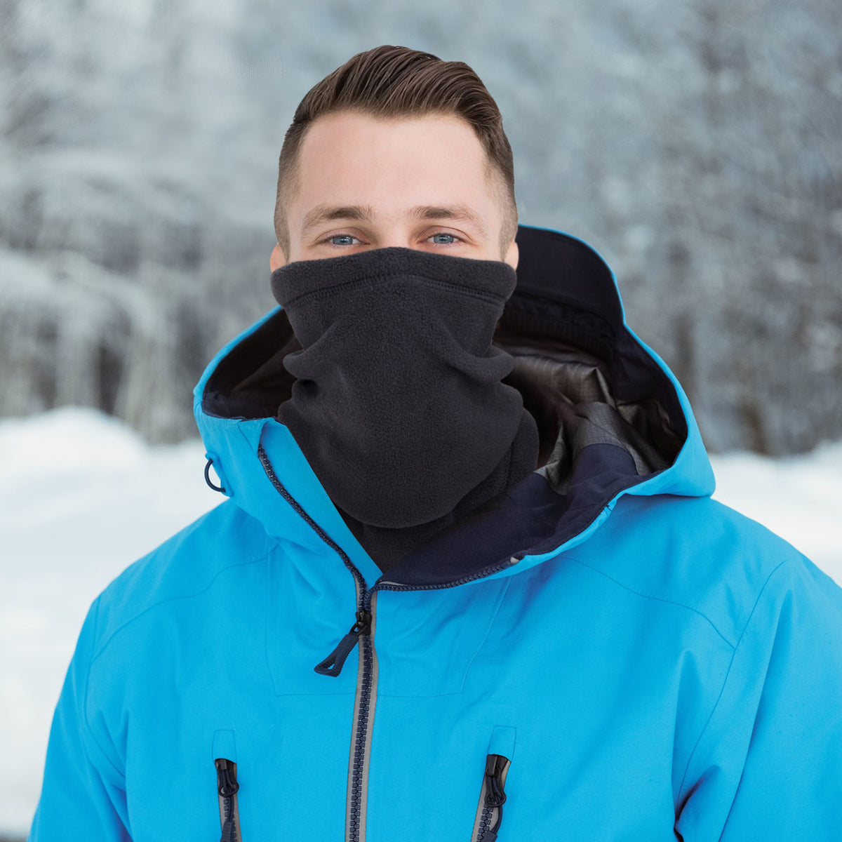Fleece neck gaiter with drawstring toggle