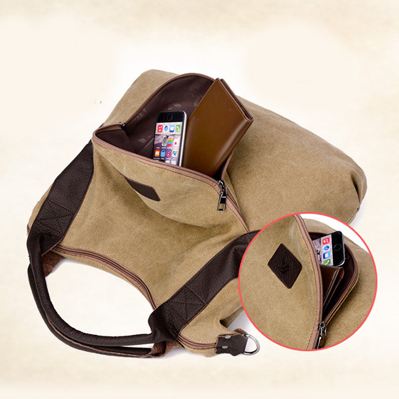 Lake blue canvas shoulder bag with contrast handles