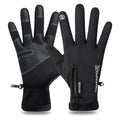 Black waterproof winter gloves with zip pocket