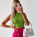 Women’s High Neck Crop Top – Sleeveless Stretch Cotton Top