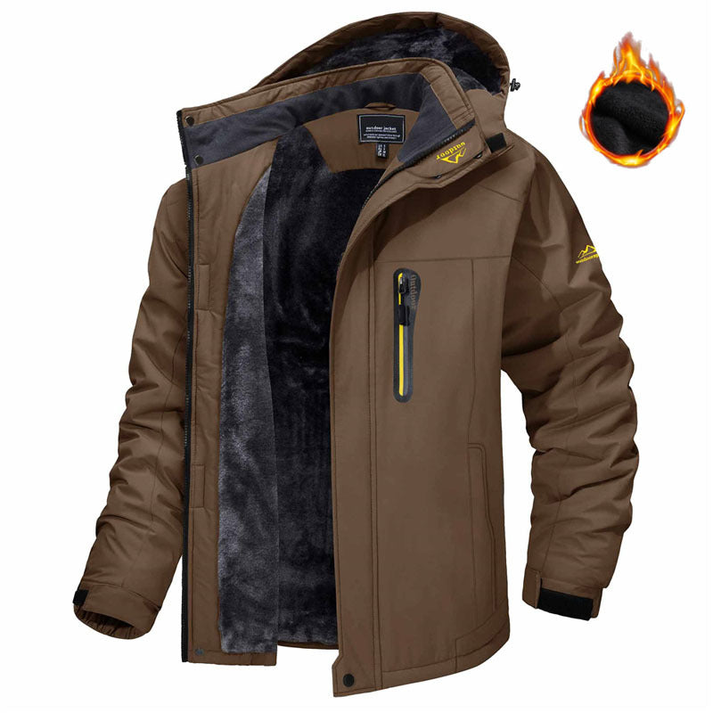 Man in a fleece-lined hooded winter parka