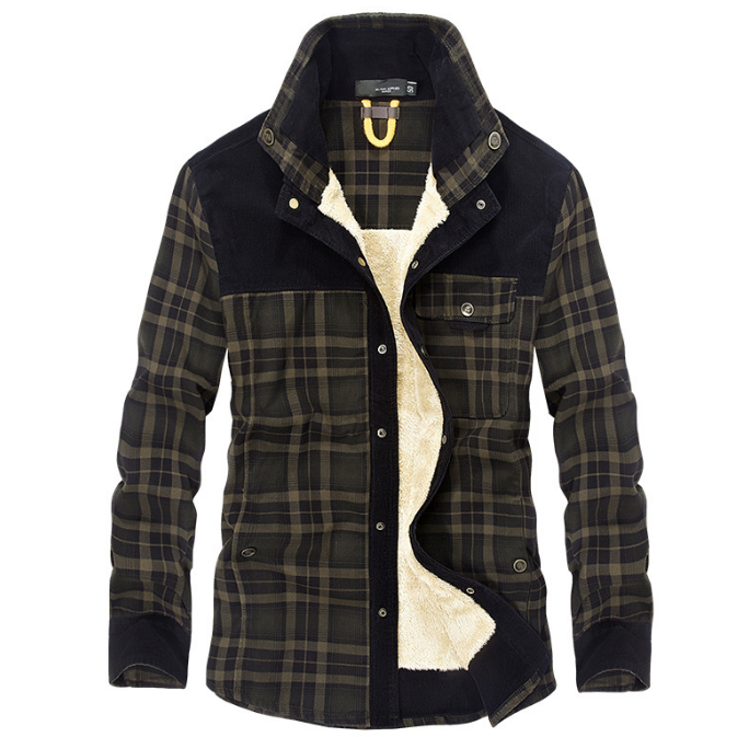 Men's fleece lined plaid shirt jacket