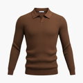Men’s Knit Polo Sweater with Long Sleeves and Ribbed Texture