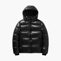 Men's Winter Hooded Puffer Jacket with Front Zipper and Long Sleeves