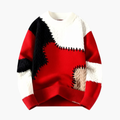 Men's Patchwork Knit Sweater with Ribbed Hem and Crew Neck