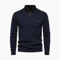 Men’s Ribbed Knit Sweater with Half-Zip and Stand-Up Collar