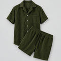 Men’s Corduroy Two-Piece Set – Short Sleeve Button-Down Shirt and Shorts