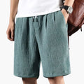 Men's Knee-Length Shorts with Elastic Waistband and Crinkled Texture