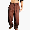Men's Linen Pants with Wide Legs and Pleated Front