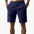 Men's Linen Shorts with Button and Zipper Closure and Side Pockets