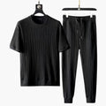 Men’s Pleated Two-Piece Jogger Set – Short Sleeve T-Shirt and Drawstring Pants