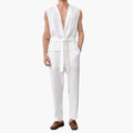 Men’s Sleeveless Two-Piece Summer Set – V-Neck Top and Belted Pants