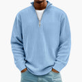 Men's Sweater with Half Zip Closure and Ribbed Texture