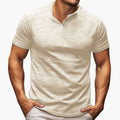 Men's T-Shirt with Button Placket and Short Sleeves