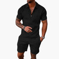 Men’s Zip Polo Two-Piece Set – Short Sleeve Shirt and Matching Shorts