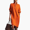 Women’s Midi Dress with High Neck and Button Detail