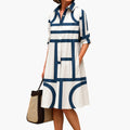 Women’s Midi Dress with Long Sleeves and Fitted Waist