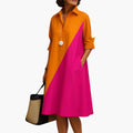 Women’s Midi Dress with Long Sleeves and Flowing Fit