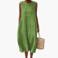 Women’s Midi Dress with Gathered Waist and Side Pockets
