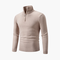 Men's Sweater with Half-Zip Neckline and Ribbed Hem