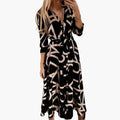 Women’s A-Line Dress with Turn-Down Collar and Printed Surface