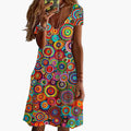 Women’s Abstract Print Dress with Round Neckline