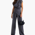 Women’s Asymmetrical Wide Leg Jumpsuit with Sleeveless Design