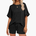 Women's Batwing Sleeve Top and Drawstring Waist Shorts Two-Piece Set
