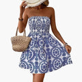 Women’s Beach Dress with Elastic Bodice and Flared Hem