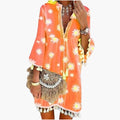 Women’s Beach Dress with V Neck and Tassel Hem
