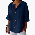 Women's Blouse with Linen Fabric and Loose Fit