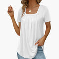 Women's Blouse with Square Neckline and Pleated Front