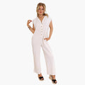 Women’s Button-Up Jumpsuit with Side Pockets – Sleeveless One-Piece