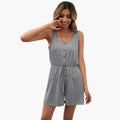 Women’s Button Detail Jumpsuit with Elastic Waist – Sleeveless One-Piece