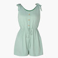Women’s Button Front Jumpsuit with Waist Tie – Sleeveless One-Piece