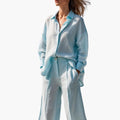 Women's Button Front Shirt and Wide Leg Pants Two-Piece Set